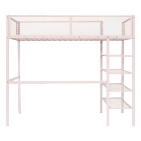 Twin Size Metal Loft Bed with 4-Tier Shelves and Storage