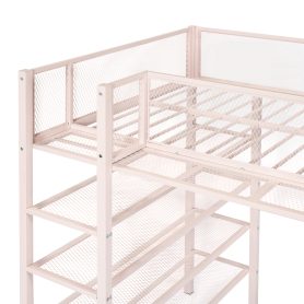 Twin Size Metal Loft Bed with 4-Tier Shelves and Storage