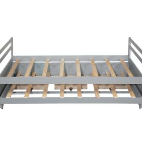 Twin Size Wooden Bed with Headboard, Footboard, Trundle and Three Storage Drawers