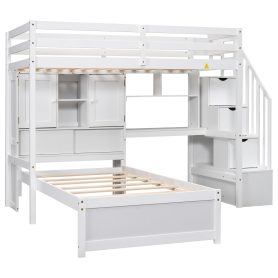 Twin Over Twin Loft Bed With Built-in Desk, Staircase, Storage Compartments And Shelves