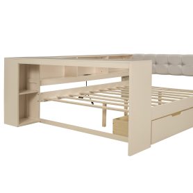 Wood Full Size Platform Bed with Storage Shelves, Drawers, Charging Station and Upholstered Headboard 21 Wood Full Size Platform Bed with Storage Shelves, Drawers, Charging Station and Upholstered Headboard