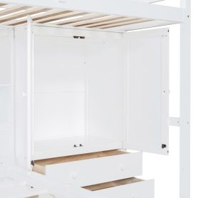 Twin Bunk Bed with Drawers, Wardrobe, Storage Shelves and Hydraulic Bed