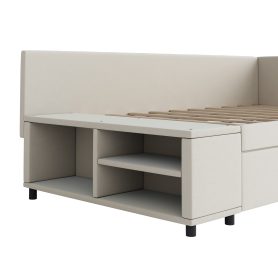 Twin Size L-Shaped Upholstered Platform Bed With Storage And Drawers