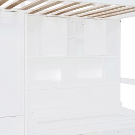 Twin Bunk Bed with Drawers, Wardrobe, Storage Shelves and Hydraulic Bed