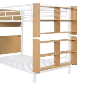 Twin Over Twin Size Metal Bunk Bed with Ladder and Full-Length Guardrail, Storage Space