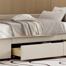Twin Size L-Shaped Upholstered Platform Bed With Storage And Drawers