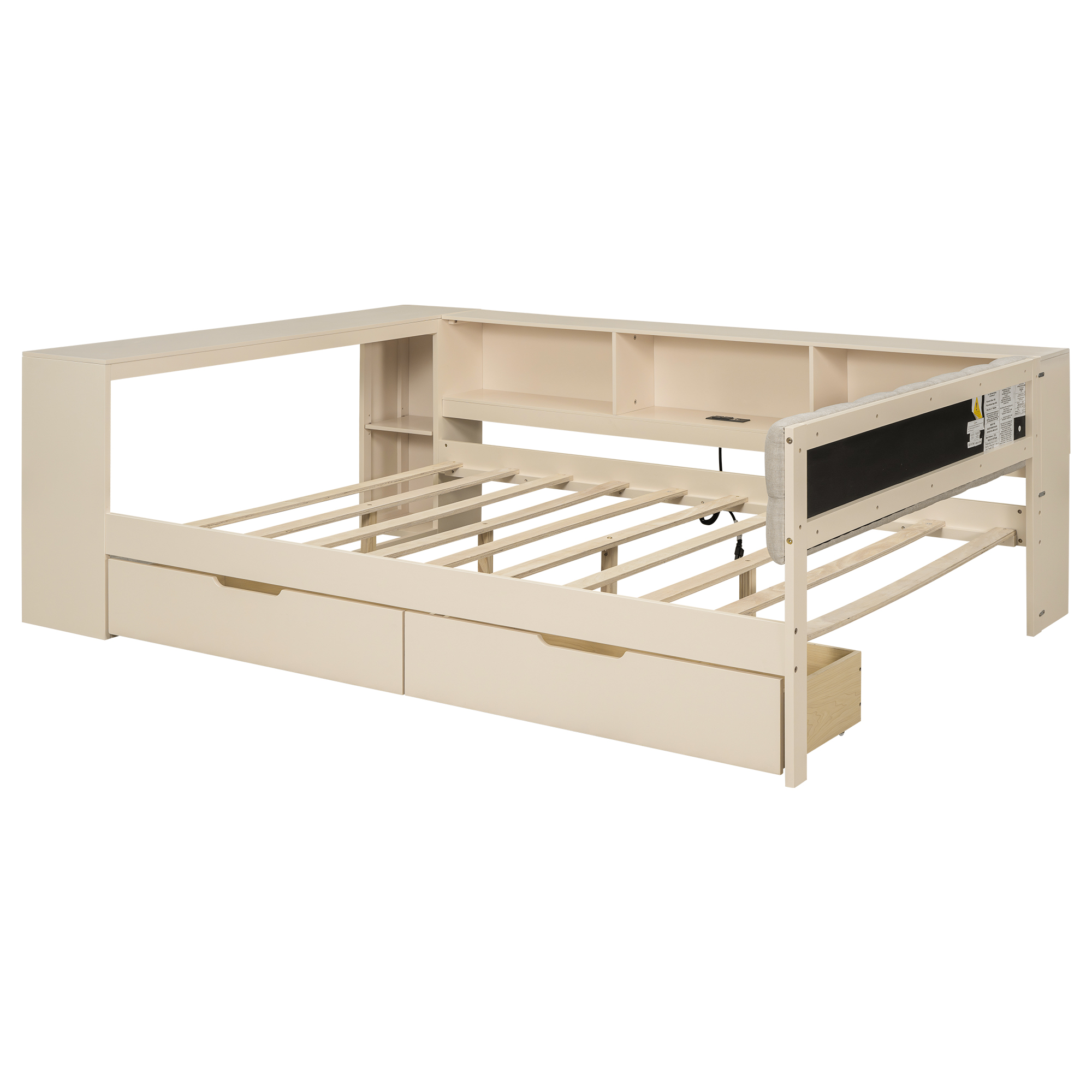 Wood Full Size Platform Bed with Storage Shelves, Drawers, Charging Station and Upholstered Headboard 9 Wood Full Size Platform Bed with Storage Shelves, Drawers, Charging Station and Upholstered Headboard