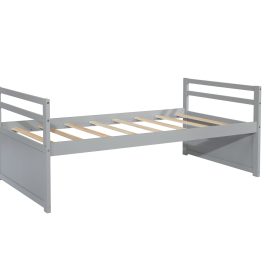 Twin Size Wooden Bed with Headboard, Footboard, Trundle and Three Storage Drawers