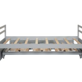 Twin Size Wooden Bed with Headboard, Footboard, Trundle and Three Storage Drawers