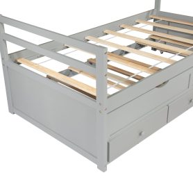 Twin Size Wooden Bed with Headboard, Footboard, Trundle and Three Storage Drawers