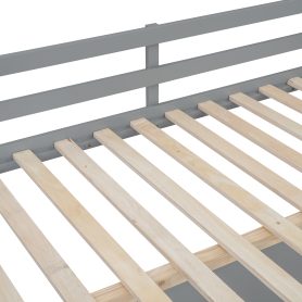 Wooden Full Size Loft Bed with U-shaped Desk, Storage Compartments and Tri-fold Mirror