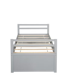 Twin Size Wooden Bed with Headboard, Footboard, Trundle and Three Storage Drawers