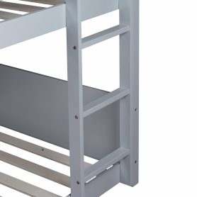 Twin Over Twin House Floor Bunk Bed with Headboards, Footboards and Guardrails, Ladder