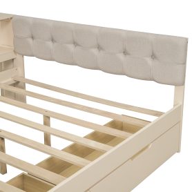 Wood Full Size Platform Bed with Storage Shelves, Drawers, Charging Station and Upholstered Headboard 23 Wood Full Size Platform Bed with Storage Shelves, Drawers, Charging Station and Upholstered Headboard