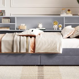 Twin size Upholstered Platform Bed with Storage and Drawers