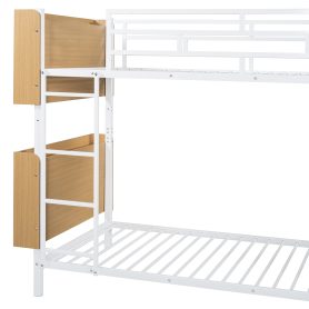 Twin Over Twin Size Metal Bunk Bed with Ladder and Full-Length Guardrail, Storage Space
