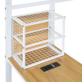 Twin Size Metal Bed House Bed Frame with Desk, Shelves, Power Outlets and USB Ports