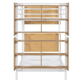 Twin Over Twin Size Metal Bunk Bed with Ladder and Full-Length Guardrail, Storage Space