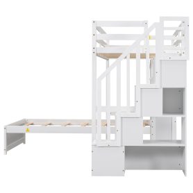 Twin Over Twin Loft Bed With Built-in Desk, Staircase, Storage Compartments And Shelves