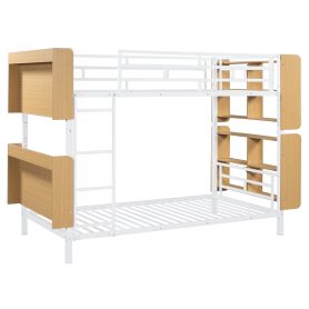 Twin Over Twin Size Metal Bunk Bed with Ladder and Full-Length Guardrail, Storage Space