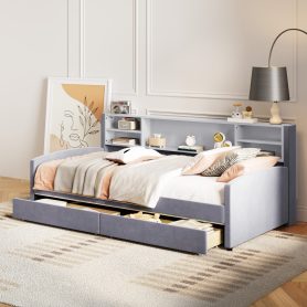 Twin size Upholstered Platform Bed with Storage and Drawers