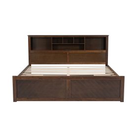 King Size Wood Platform Bed with Multi-storage Headboard, USB and Drawers