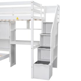 Twin Over Twin Loft Bed With Built-in Desk, Staircase, Storage Compartments And Shelves