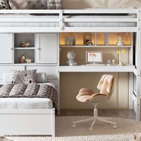Twin Over Twin Loft Bed With Built-in Desk, Staircase, Storage Compartments And Shelves