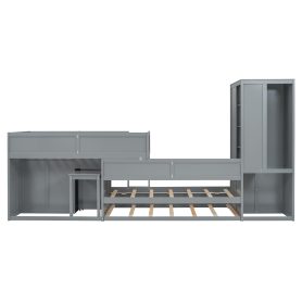 Twin Wooden Bunk Bed with Trundle, Cabinet, Wardrobe, Desk and Drawers