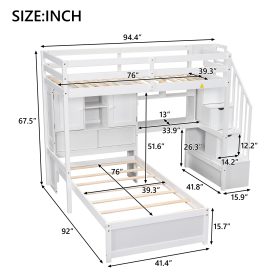 Twin Over Twin Loft Bed With Built-in Desk, Staircase, Storage Compartments And Shelves