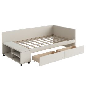 Twin Size L-Shaped Upholstered Platform Bed With Storage And Drawers