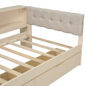 Wood Twin Size Platform Bed with Storage Shelves, Drawers, Charging Station and Upholstered Headboard
