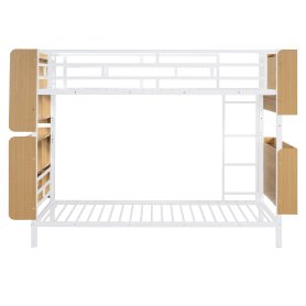 Twin Over Twin Size Metal Bunk Bed with Ladder and Full-Length Guardrail, Storage Space