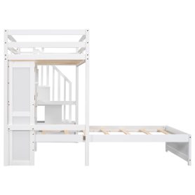 Twin Over Twin Loft Bed With Built-in Desk, Staircase, Storage Compartments And Shelves