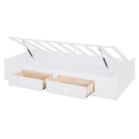 Twin Bunk Bed with Drawers, Wardrobe, Storage Shelves and Hydraulic Bed