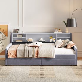 Twin size Upholstered Platform Bed with Storage and Drawers