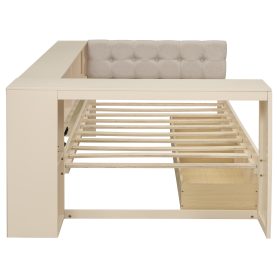 Wood Twin Size Platform Bed with Storage Shelves, Drawers, Charging Station and Upholstered Headboard