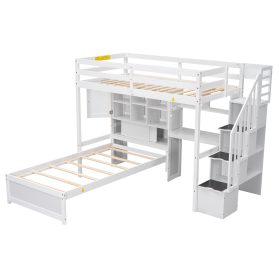 Twin Over Twin Loft Bed With Built-in Desk, Staircase, Storage Compartments And Shelves