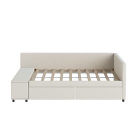 Twin Size L-Shaped Upholstered Platform Bed With Storage And Drawers