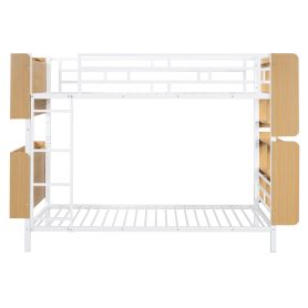 Twin Over Twin Size Metal Bunk Bed with Ladder and Full-Length Guardrail, Storage Space