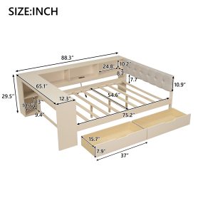 Wood Full Size Platform Bed with Storage Shelves, Drawers, Charging Station and Upholstered Headboard 19 Wood Full Size Platform Bed with Storage Shelves, Drawers, Charging Station and Upholstered Headboard