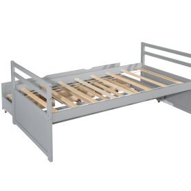 Twin Size Wooden Bed with Headboard, Footboard, Trundle and Three Storage Drawers