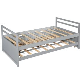 Twin Size Wooden Bed with Headboard, Footboard, Trundle and Three Storage Drawers
