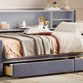 Twin size Upholstered Platform Bed with Storage and Drawers