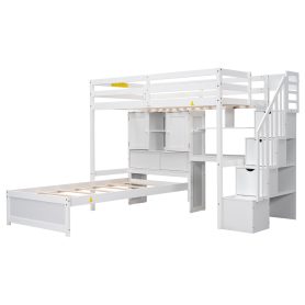 Twin Over Twin Loft Bed With Built-in Desk, Staircase, Storage Compartments And Shelves