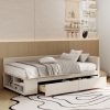 Twin Size L-Shaped Upholstered Platform Bed With Storage And Drawers
