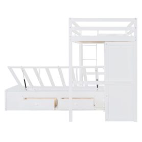 Twin Bunk Bed with Drawers, Wardrobe, Storage Shelves and Hydraulic Bed