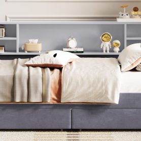 Twin size Upholstered Platform Bed with Storage and Drawers