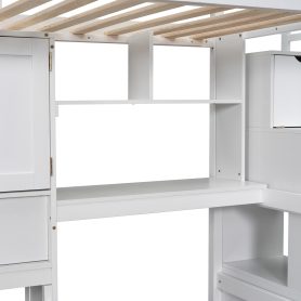 Twin Over Twin Loft Bed With Built-in Desk, Staircase, Storage Compartments And Shelves