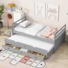 Twin Size Wooden Bed with Headboard, Footboard, Trundle and Three Storage Drawers